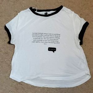 Crop top white and black t-shirt w/ writing